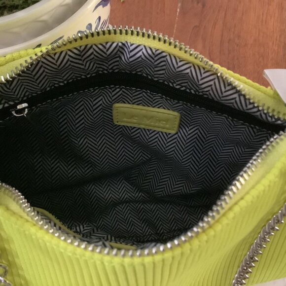 LE-MIEL-STATEMENT NEON YELLOW TOP HANDLE BAG WITH SILVER CROSBODY HARDWAREK-NWT - Picture 3 of 11